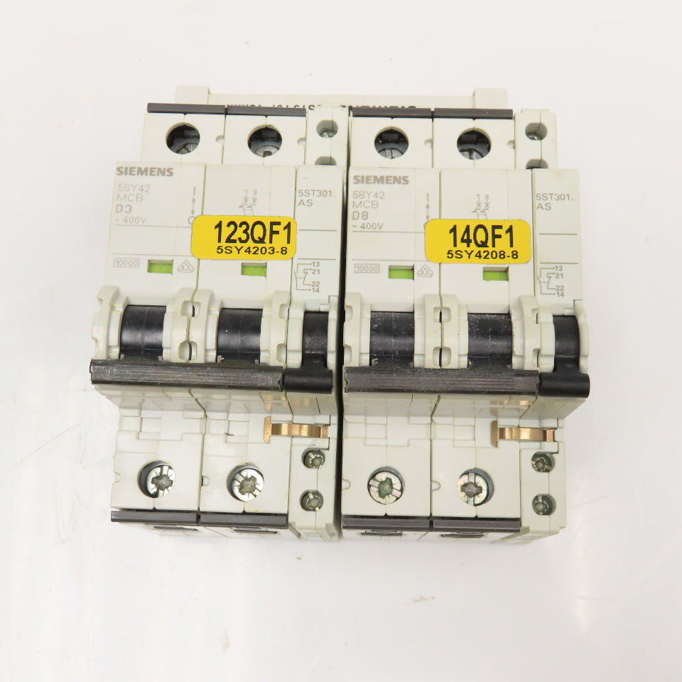 Siemens 5SY4203-8 400V 2 Pole Circuit Breaker W/ Auxiliary Circuit Assembly