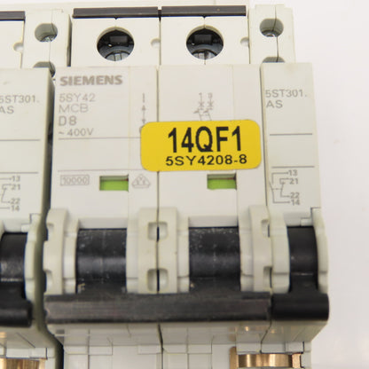 Siemens 5SY4203-8 400V 2 Pole Circuit Breaker W/ Auxiliary Circuit Assembly