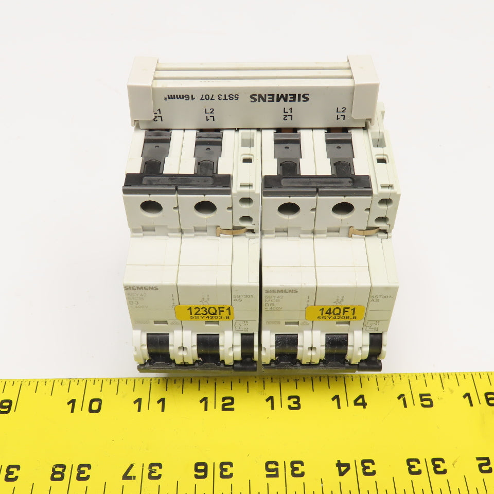 Siemens 5SY4203-8 400V 2 Pole Circuit Breaker W/ Auxiliary Circuit Assembly