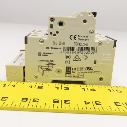 Siemens 5SY4203-8 400V 2 Pole Circuit Breaker W/ Auxiliary Circuit Assembly