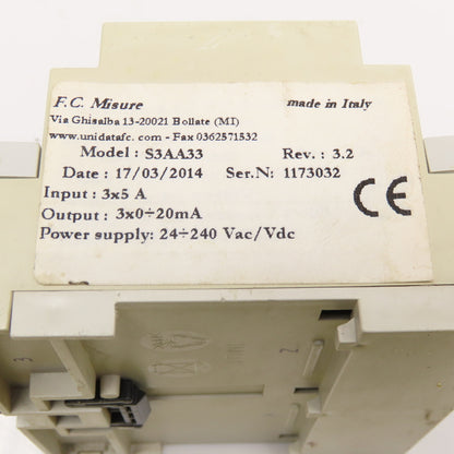 FC Misure S3AA33 3Ph Current Transducer 24VDC 240VAC