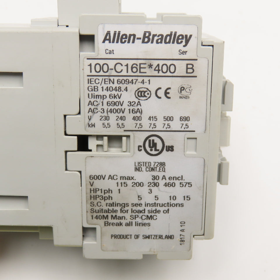 Allen Bradley 100-C16E*400 600VAC 30A Contactor 24VDC Coil