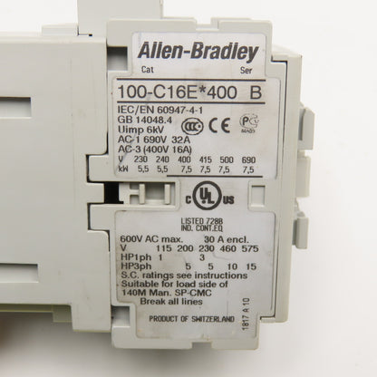 Allen Bradley 100-C16E*400 600VAC 30A Contactor 24VDC Coil