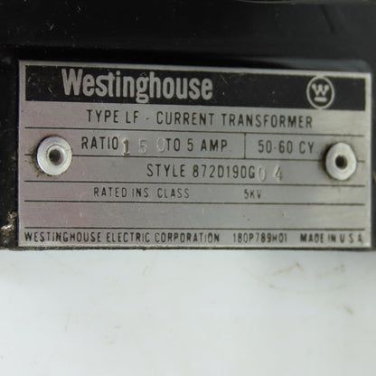 Westinghouse Type LF 872D190G04 Current Transformer 150:5A 50-60Hz 5kV
