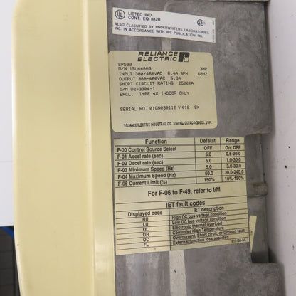 Reliance Electric 1SU44003 SP500 AC Drive 3HP 3Ph 380/460VAC Type 4X