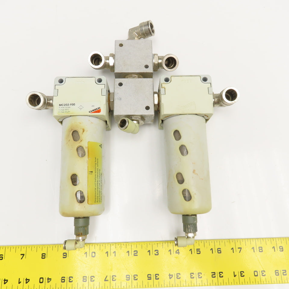 Camozzi MC202-F00 G3/8-G1/2 Compressed Air Filter Manifold Assembly