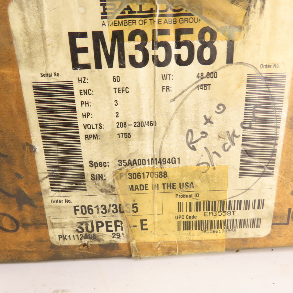 Baldor-Reliance EM3558T 2HP Electric Motor 3PH 1755RPM 208-230/460V Frame 145T