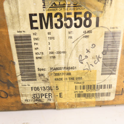 Baldor-Reliance EM3558T 2HP Electric Motor 3PH 1755RPM 208-230/460V Frame 145T