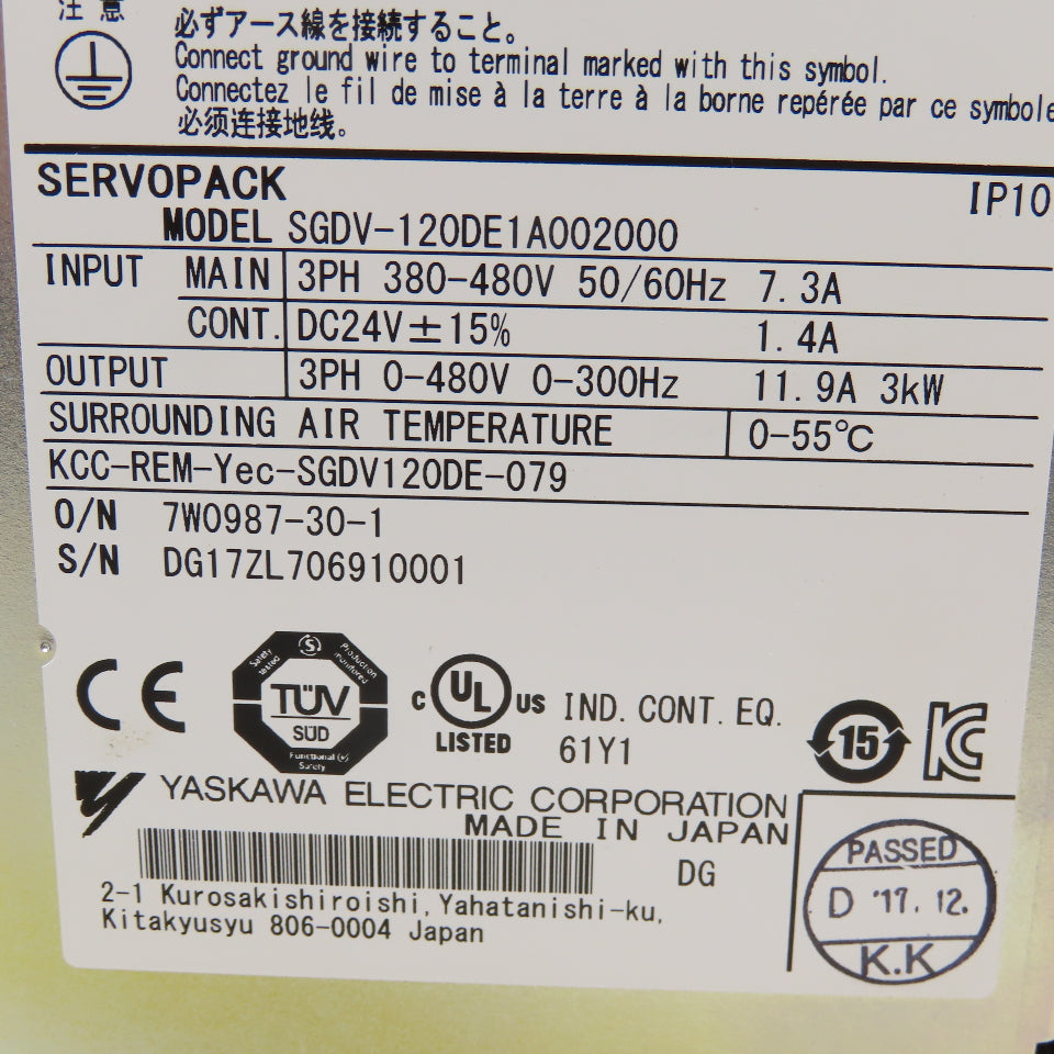 Yaskawa SGVD-120DE1A002000 400V Servopack 380-480V Input 0-480V 0-300Hz