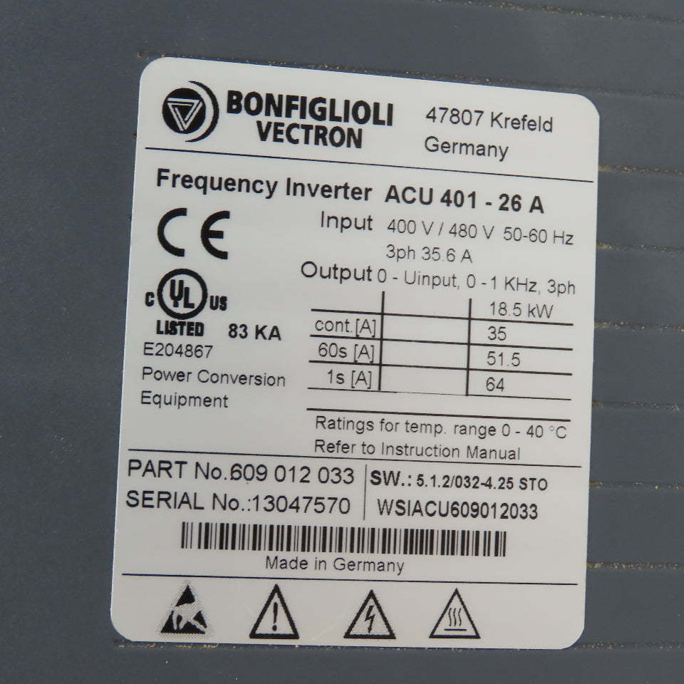 Bonfiglioli 609 012 033 ACU 401-26A Frequency Inverter 400/480V 3Ph
