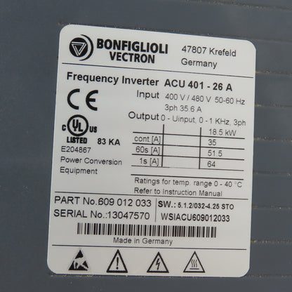 Bonfiglioli 609 012 033 ACU 401-26A Frequency Inverter 400/480V 3Ph