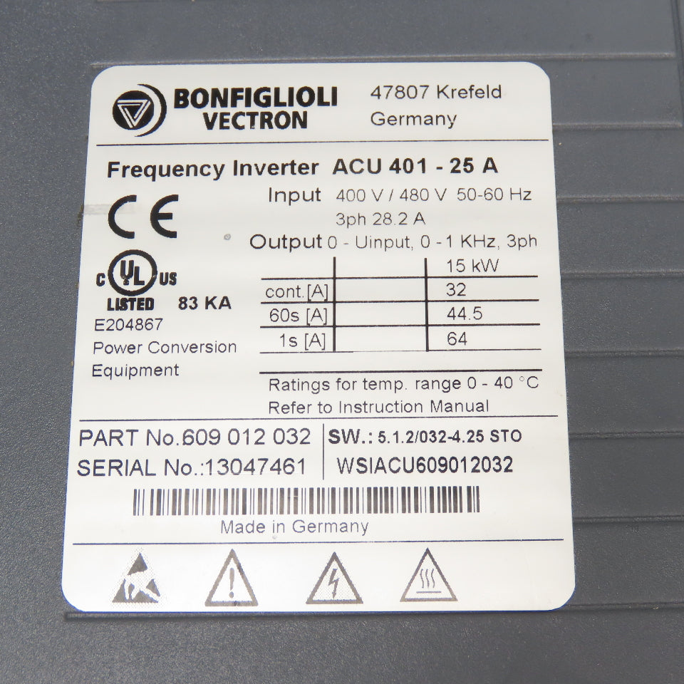 Bonfiglioli 609 012 032 ACU 401-25A Frequency Inverter 400/480V 3Ph