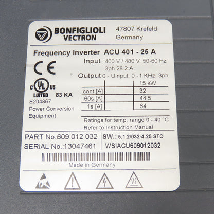 Bonfiglioli 609 012 032 ACU 401-25A Frequency Inverter 400/480V 3Ph