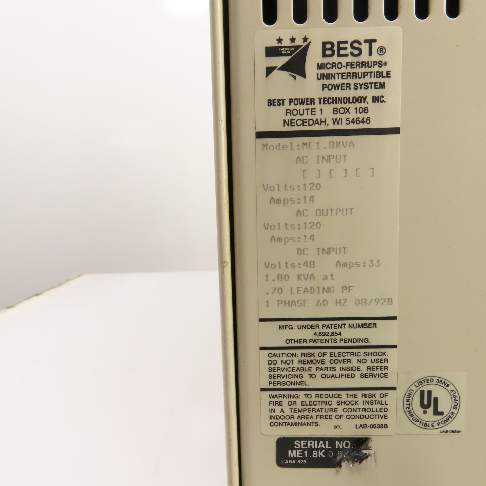 BEST ME1.8KVA Micro-Ferrups UPS M2 Series 1.80 KVA 1Ph 60Hz 120V