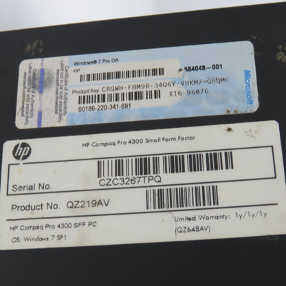 HP Compaq QZ219AV HP Pro 4300 SFF PC Desktop Computer 500GB DVD Drive