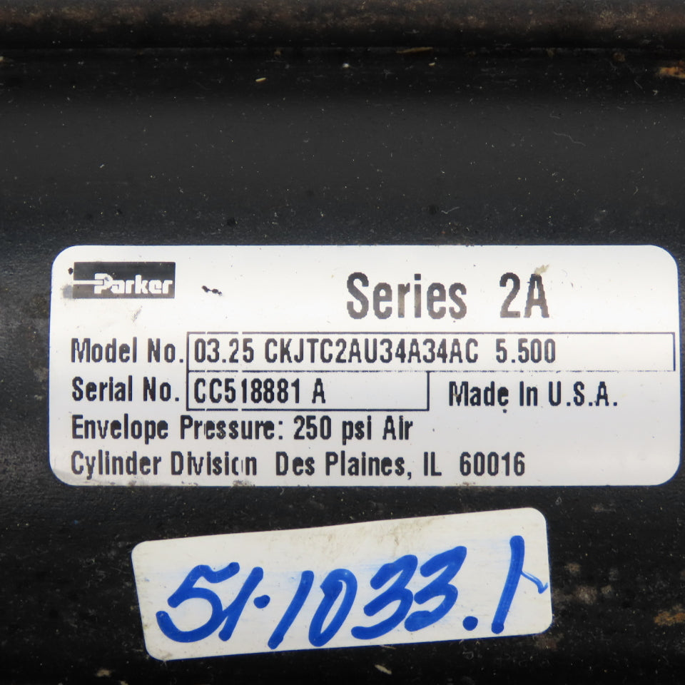 Parker 03.25 CKJTC2AU34A34AC 5.500 Pneumatic Cylinder 3.25"Bore 5.5"Stroke 250PS