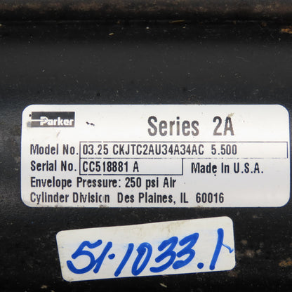 Parker 03.25 CKJTC2AU34A34AC 5.500 Pneumatic Cylinder 3.25"Bore 5.5"Stroke 250PS