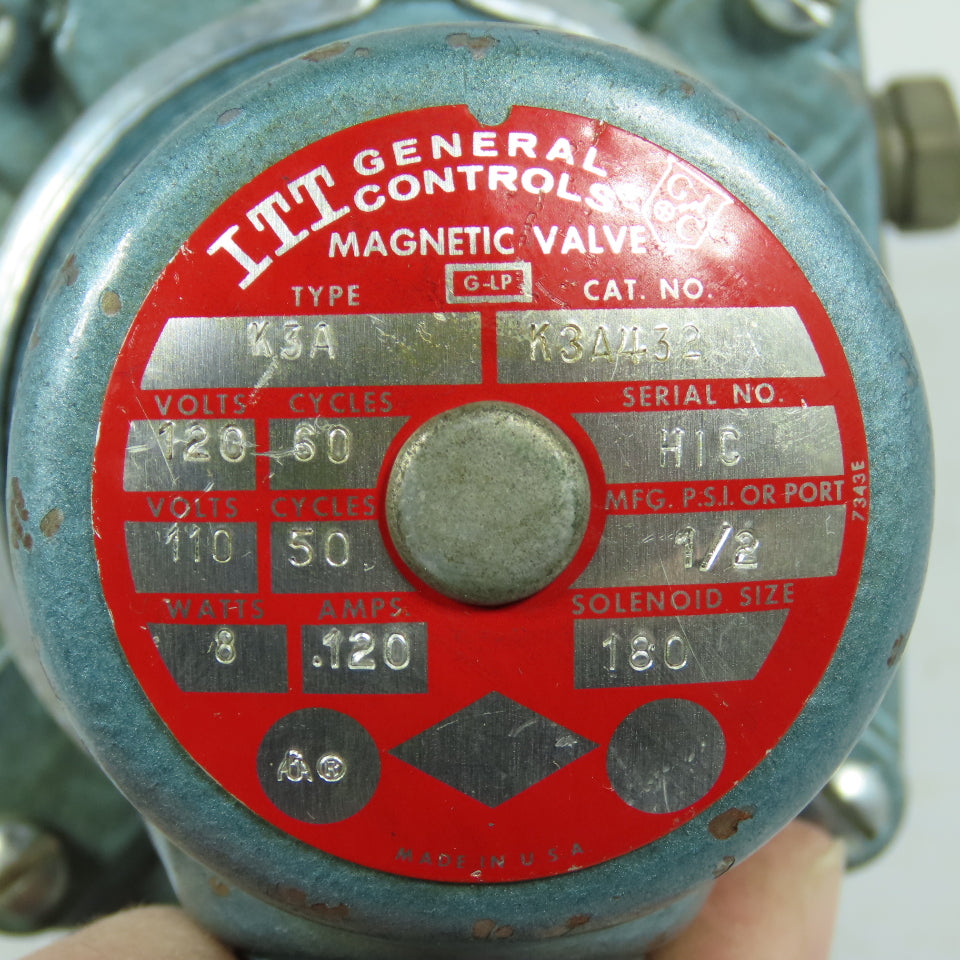 ITT General Controls K3A432 K3A Magnetic Valve Type G-LP 120V 60Hz Solenoid 1/2"