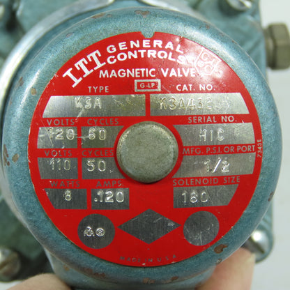 ITT General Controls K3A432 K3A Magnetic Valve Type G-LP 120V 60Hz Solenoid 1/2"