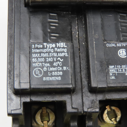 Siemens Type HBL 30A 3 Pole Circuit Breaker 240V