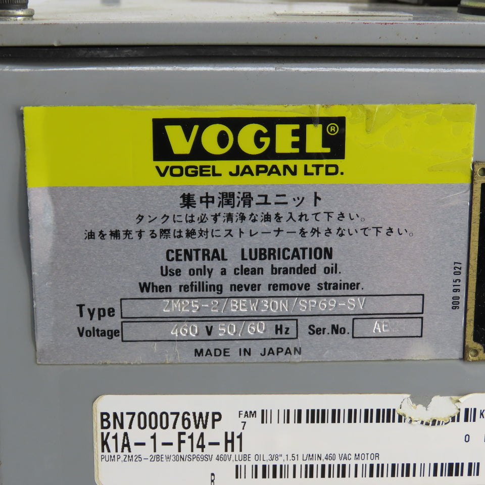 Vogel ZM25-2/BEW30N/SPG9SV 36 L Central Lubrication Power Unit 0.2KW 460V 3Ph