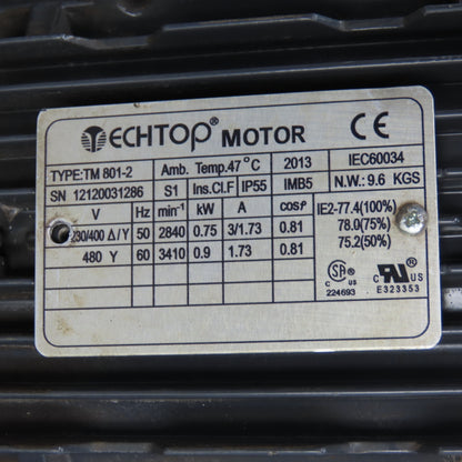 Techtop TM 801-2 Booster Fan Centrifugal Blower 1HP 480V 3Ph 60Hz 3410 RPM