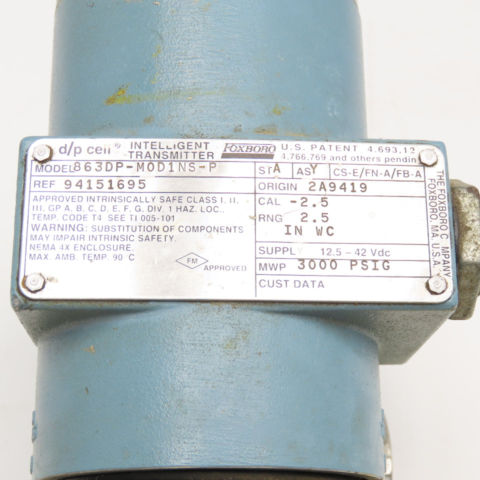 Foxboro 863DP-M0D1NS-P Intelligent Transmitter 12.5-42VDC 3000PSI 1/4"NPT