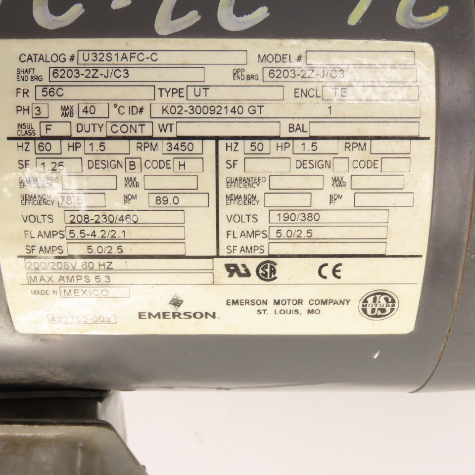 US Motors 10A Aluminum Centrifugal Blower 1.5HP 230/460V 3Ph 60Hz 3450 RPM