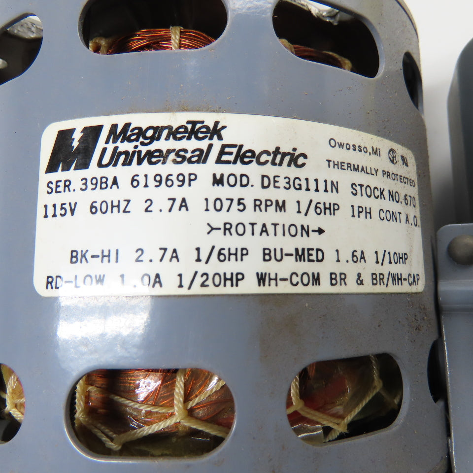 Magnetek DE3G111N 1/6HP Dual Shaft Electric Motor 1Ph 115V 2.7A 1/2" Shaft