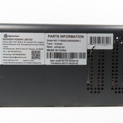 Sigineer APC3012D 3000W 12V To 120/240V 1PH Pure Sine Wave Inverter Charger 80A