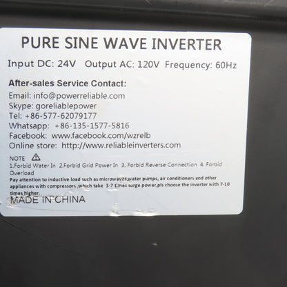 Reliable WZRELB 2000W Pure Sine Wave Inverter 24VDC To 120VAC 60HZ