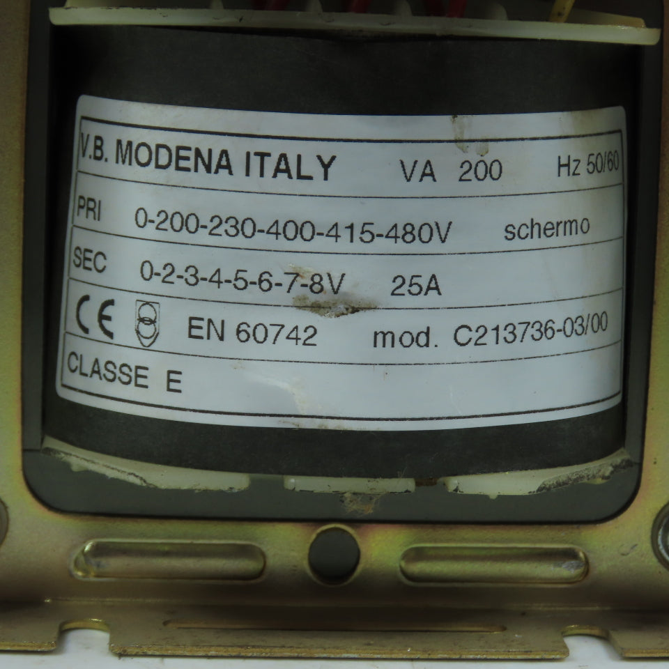 VB Modena C213736-03/00 Transformer 200VA Pri 0-200-480V Sec 0-8V