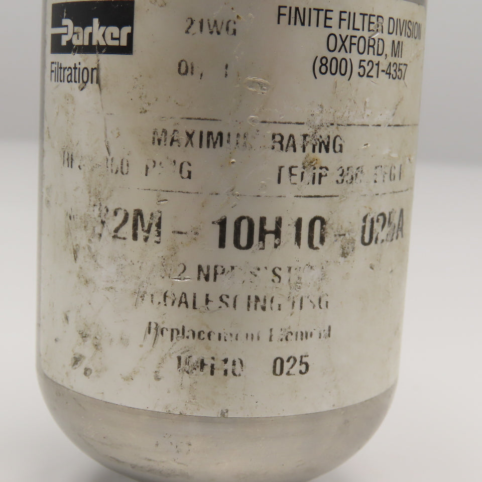 Parker 32M-10H10-025A 1/2" NPT Stainless Steel Coalescing Filter 350°F