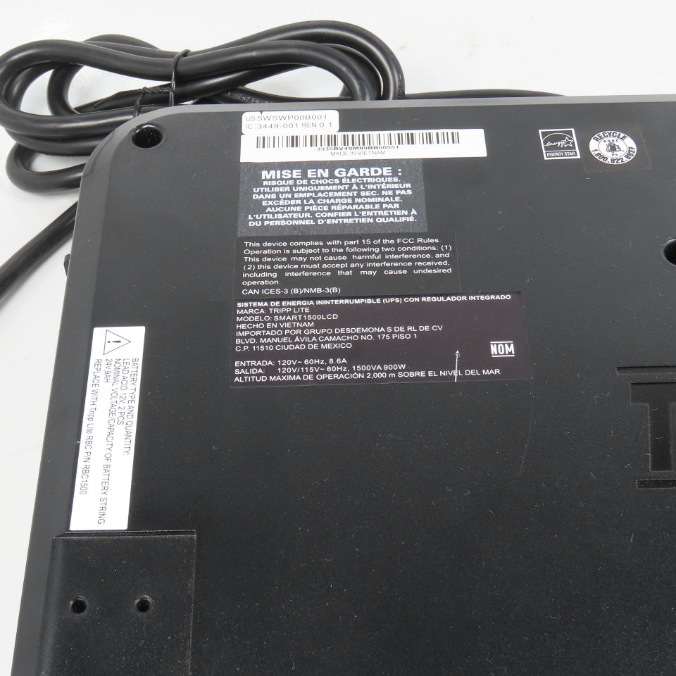 Tripp Lite SMART1500LCD UPS Battery Backup W/ Surge Protection 1500VA 120V 900W