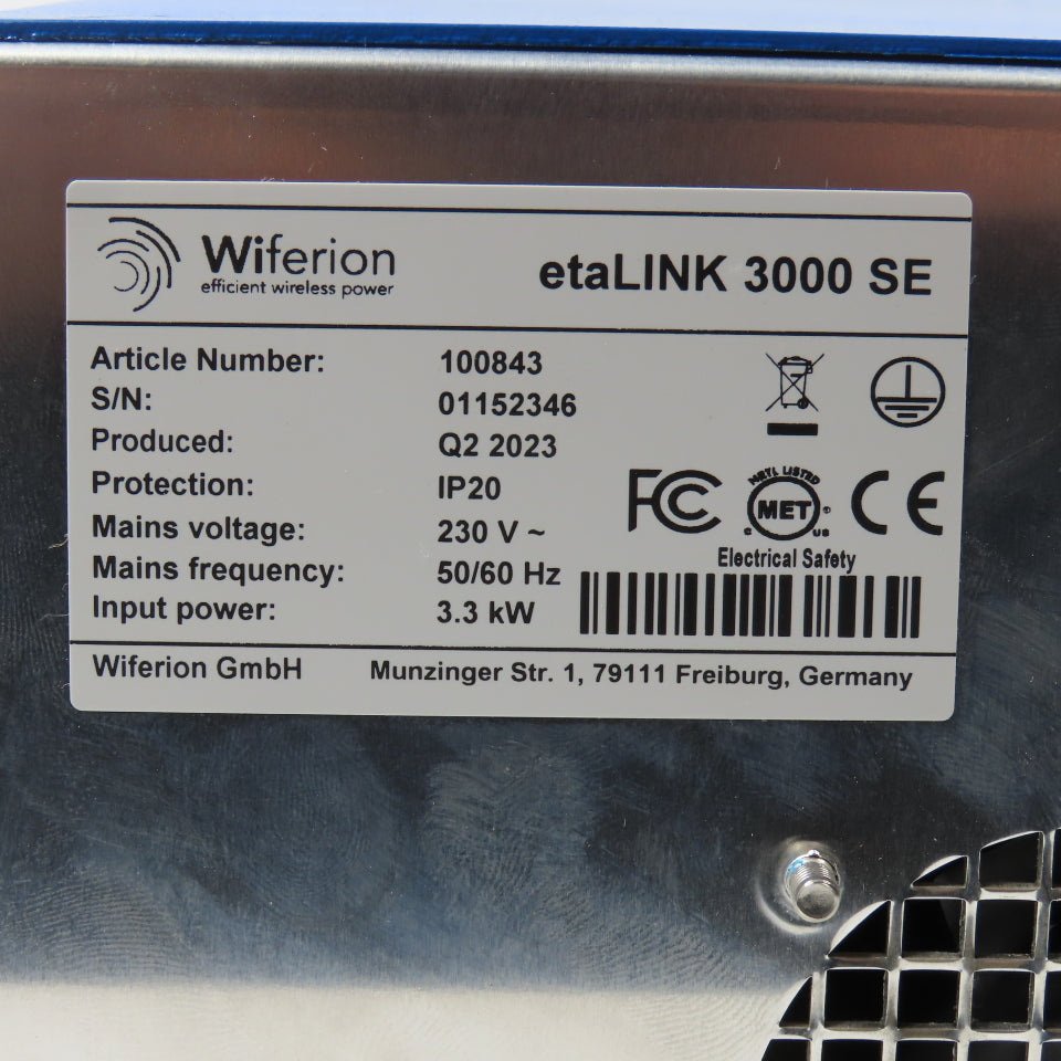 Wiferion 100843 etaLINK 3000 SE 3.3kW 230V Wireless Battery Charger