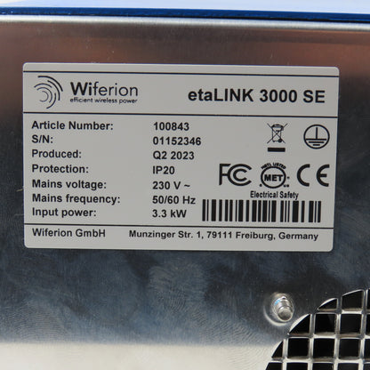 Wiferion 100843 etaLINK 3000 SE 3.3kW 230V Wireless Battery Charger