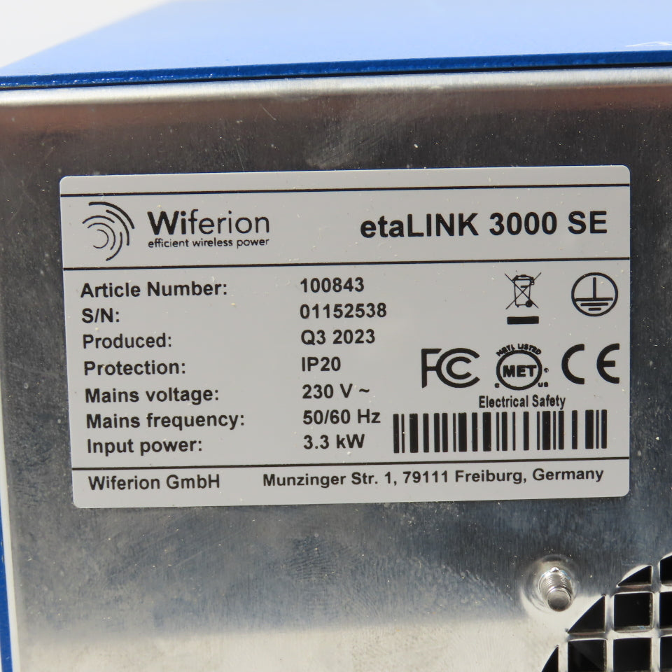 Wiferion 100843 etaLINK 3000 SE 3.3kW 230V Wireless Battery Charger (Clean)
