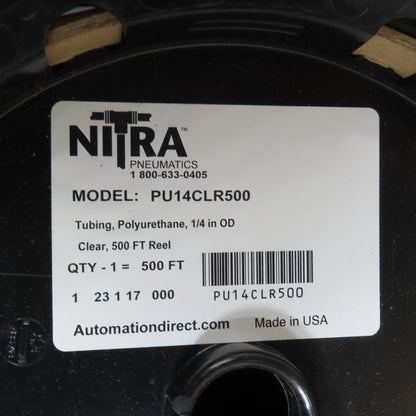 Automation Direct Nitra PU14CLR500 Clear Polyurethane Tubing 1/4" OD x 500' L