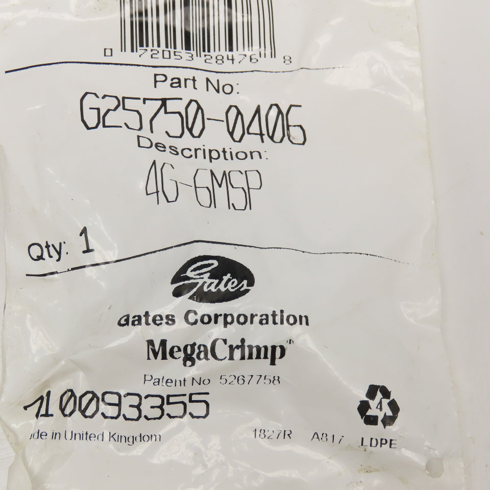 Gates 4G-6MLSP 1/4" (-4) ID Hose x 1/4" ID Hose Mega Crimp Stand Pipe Fitting