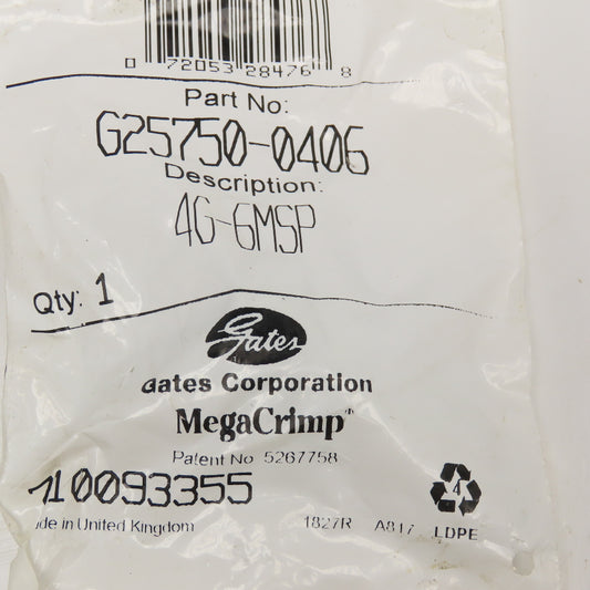 Gates 4G-6MLSP 1/4" (-4) ID Hose x 1/4" ID Hose Mega Crimp Stand Pipe Fitting