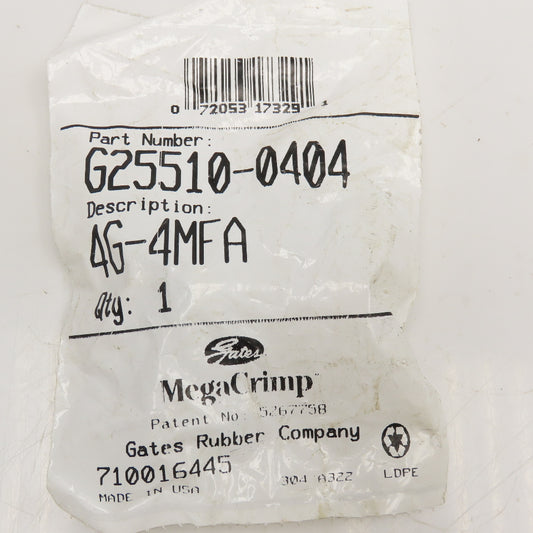 Gates 4G-4MFA 1/4" (-4) ID Mega Crimp Hose 1/4" Flareless Male Straight Fitting