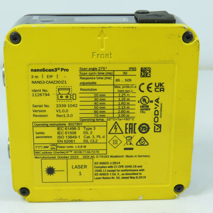 SICK NANS3-CAAZ30IZ1 nanoScan3 Pro Safety Laser Scanner NO COVER