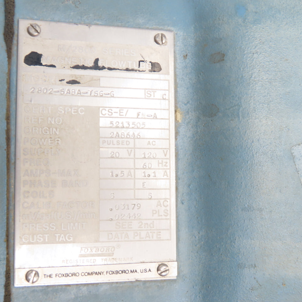 Foxboro 2802-SABA-TSG-G 2" Flange Magnetic Flow Tube 120V