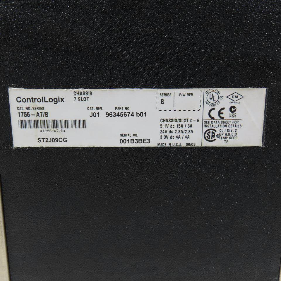 Allen-Bradley SerB ControlLogix 7 Slot Chassis W/ 1756-PA72 Power Supply