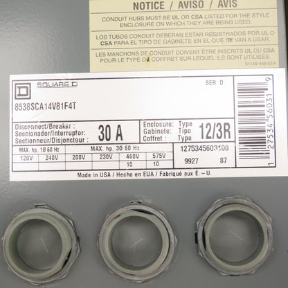Square D 8538SCA14V81F4T 30A Disconnect Switch For Combo Starter