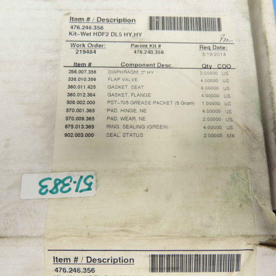 Sandpiper 476-248-356 Kit-Wet HDF2 DL5 HY,Hy Rebild Kit