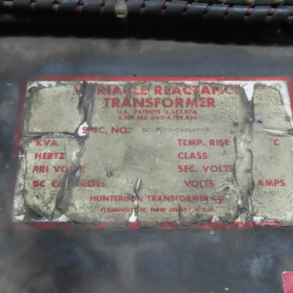 Hunterdon SC-1282 Teaser -8 460V 60kVa 51V Sec. Variable Reactance Transformer