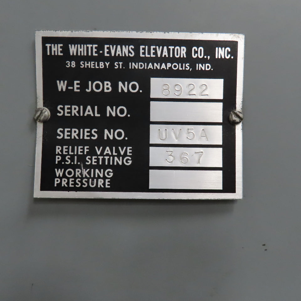 White Evens UV5A 30Hp 208-230/460V 3Ph Elevator Hydraulic Pump 367PSI 100 Gallon