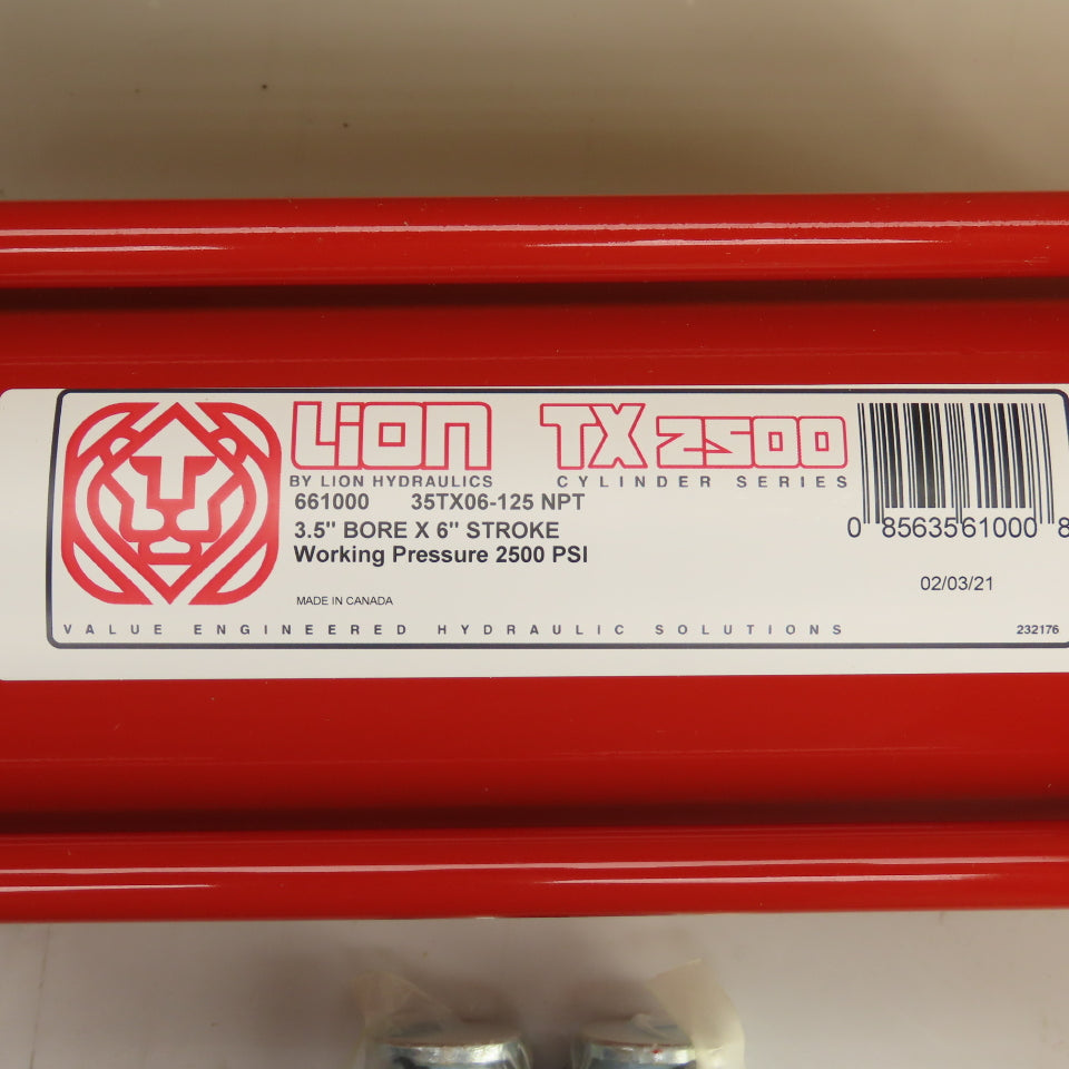Lion 661000 35TX06-125 NPT TX2500 Hydraulic Cylinder 3.5" Bore 6" Stroke 2500PSI