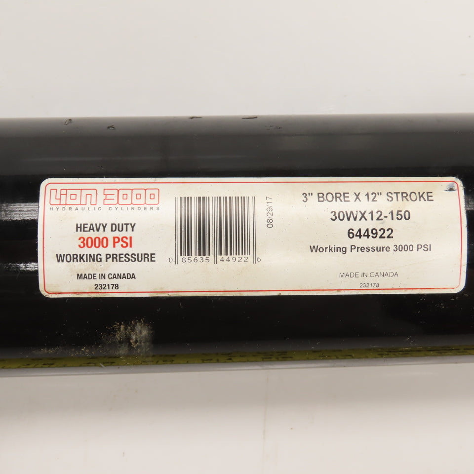 Lion 644922 30WX12-150 Hydraulic Cylinder 3" Bore 12" Stroke 3000PSI